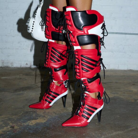 AZALEA WANG " BIKER BADDIE "RED SPORT 2-1 BOOT( BRAND NEW !!!!!!!!!!!! - Picture 1 of 11